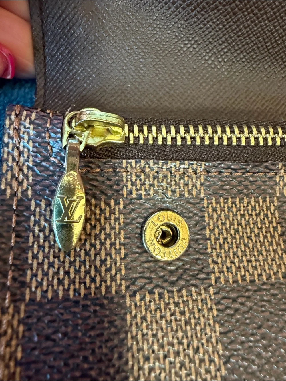 Louis Vuitton Brown Damier Ebene Wallet w/D-Ring & *Unbranded Chain Wristlet